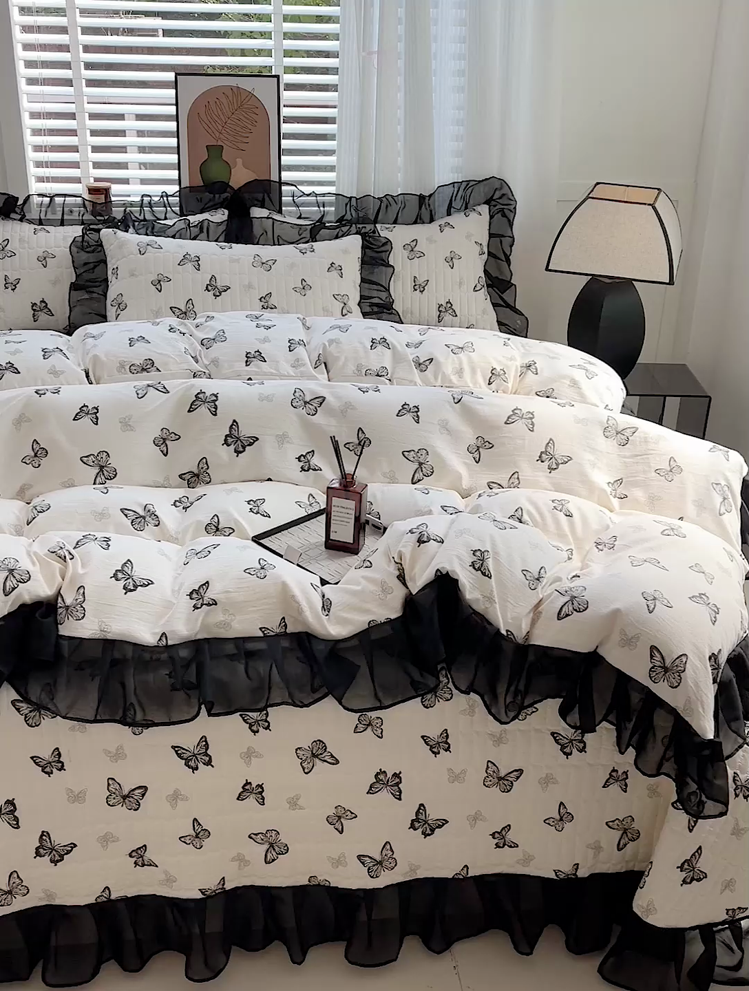 91家纺网 家纺一手货源 找家纺 （总）艾橙 2025新款法式赫本风水洗棉印花雪纺花边单被套