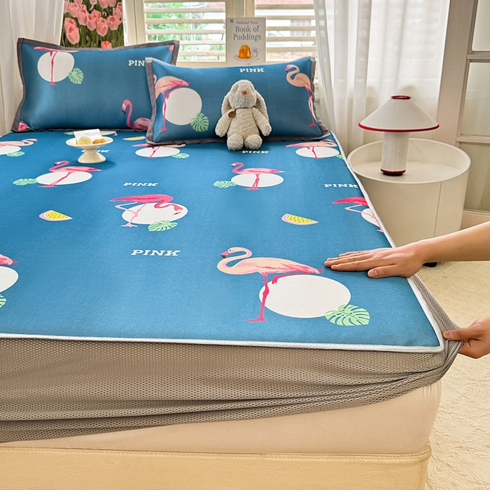 91家纺网 家纺一手货源 找家纺 518家纺 2025新款亲肤舒适A类碳光冰丝抗菌凉席【提供买家秀】席子【提供买家秀】-平铺款 火烈鸟