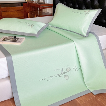 格真 2025新款A类中分子PE瞬间凉感刺绣冰藤席高端复合三明治加密软凉席可折叠空调席藤席 凉感冰腾-绿