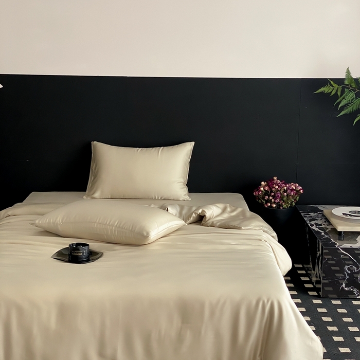 91家纺网 家纺一手货源 找家纺 禾时 2025新款60支兰精天丝轻奢纯色双拼四件套 烟轻绿