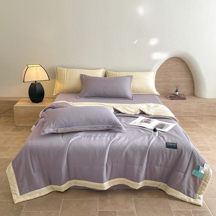 宝士康家纺 2025新款10A抗菌泡泡棉大豆夏被 被子被芯 米黄+浅灰