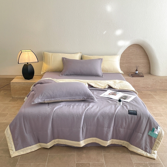 91家纺网 家纺一手货源 找家纺 宝士康家纺 2025新款10A抗菌泡泡棉大豆夏被 被子被芯 米黄+浅灰