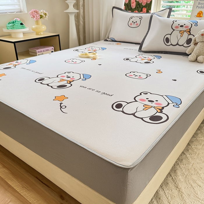 91家纺网 家纺一手货源 找家纺 518家纺 2025新款亲肤舒适A类碳光冰丝抗菌凉席【提供买家秀】席子【提供买家秀】-平铺款 嘟嘟熊