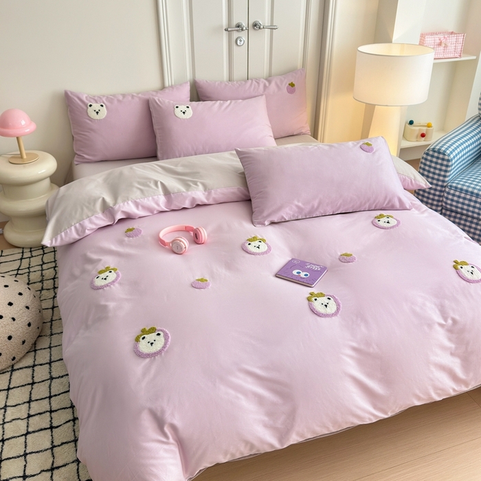 91家纺网 家纺一手货源 找家纺 锦觅2025新款奶油小清新毛巾绣全棉纯棉四件套（专版花型必须控价） 甜蜜幸福