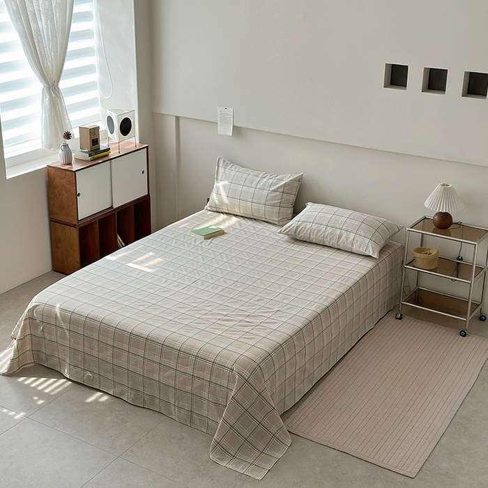 91家纺网 家纺一手货源 找家纺 水洗的故事 2025新款色织水洗棉单枕套 绿韵