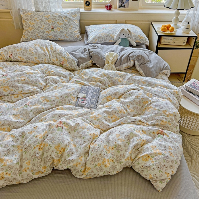 91家纺网 家纺一手货源 找家纺 一比一 2025新款云感皱皱双层纱四件套 妮可