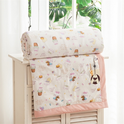 91家纺网 家纺一手货源 找家纺 博睿家纺 2025新款A类水洗双层纱皱皱纱大豆纤维被夏被夏凉被空调被 猫咪日记