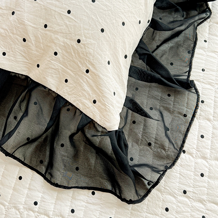 91家纺网 家纺一手货源 找家纺 艾橙 2025新款法式赫本风水洗棉印花雪纺花边单被套 点点爱