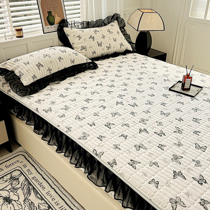 91家纺网 家纺一手货源 找家纺 （总）艾橙家纺2025新款法式赫本风水洗棉印花雪纺花边单床笠