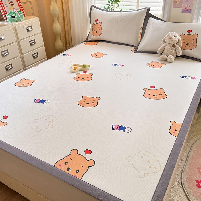 91家纺网 家纺一手货源 找家纺 518家纺 2025新款亲肤舒适A类碳光冰丝抗菌凉席【提供买家秀】席子【提供买家秀】-床笠款 维尼熊