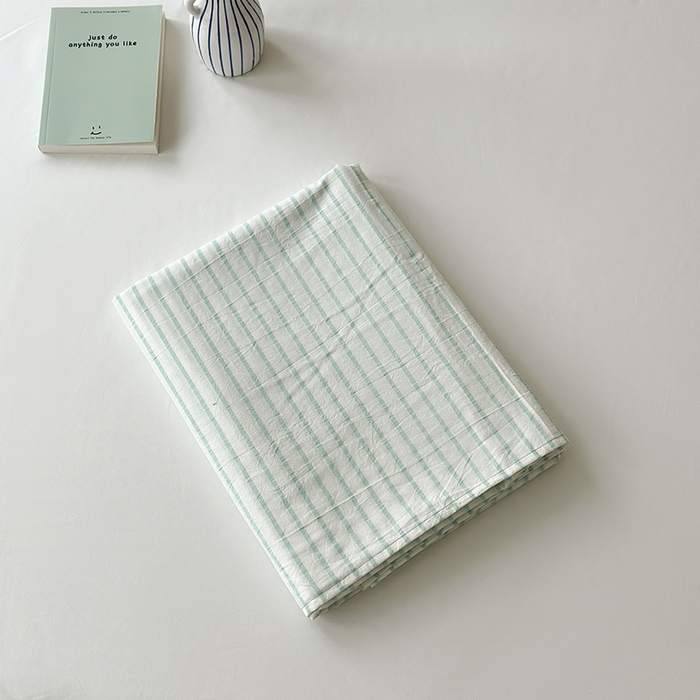 91家纺网 家纺一手货源 找家纺 水洗的故事 2025新款色织水洗棉单床笠 简序-蓝