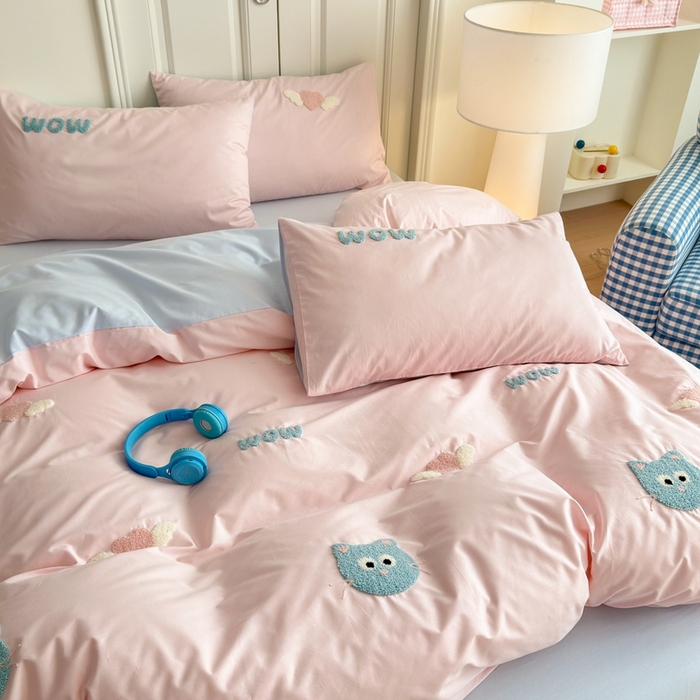 91家纺网 家纺一手货源 找家纺 锦觅2025新款奶油小清新毛巾绣全棉纯棉四件套（专版花型必须控价） 甜心小猫