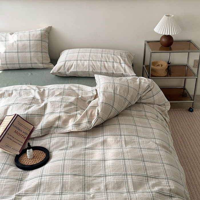 91家纺网 家纺一手货源 找家纺 水洗的故事 2025新款全棉色织水洗棉四件套 绿韵