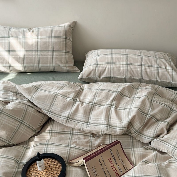 91家纺网 家纺一手货源 找家纺 水洗的故事 2025新款全棉色织水洗棉四件套 绿韵