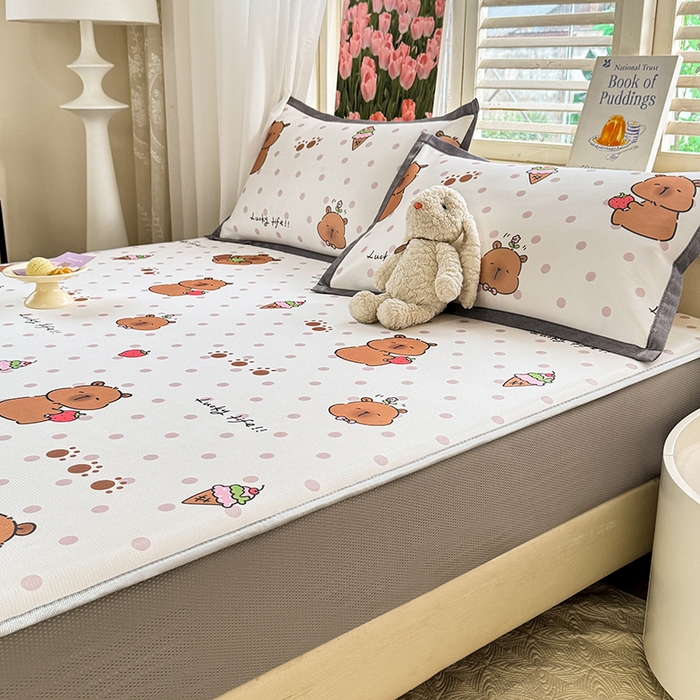 91家纺网 家纺一手货源 找家纺 518家纺 2025新款亲肤舒适A类碳光冰丝抗菌凉席【提供买家秀】席子【提供买家秀】-平铺款 卡皮巴拉