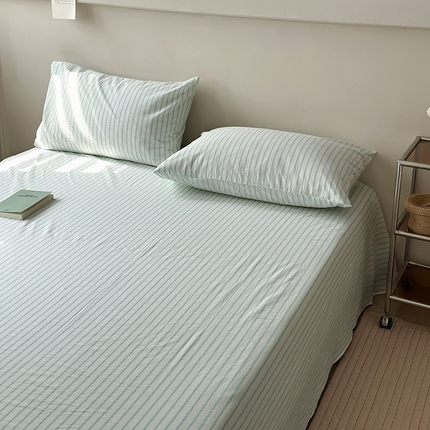 水洗的故事 2025新款色织水洗棉单枕套 简序-蓝
