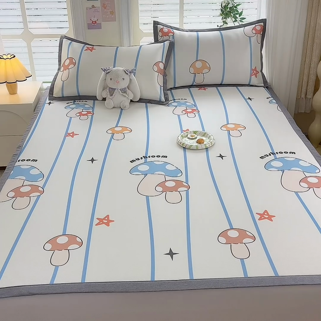 91家纺网 家纺一手货源 找家纺 518家纺 2026新款亲肤舒适A类碳光冰丝抗菌凉席【提供买家秀】席子【提供买家秀】-床笠款 蘑菇屋