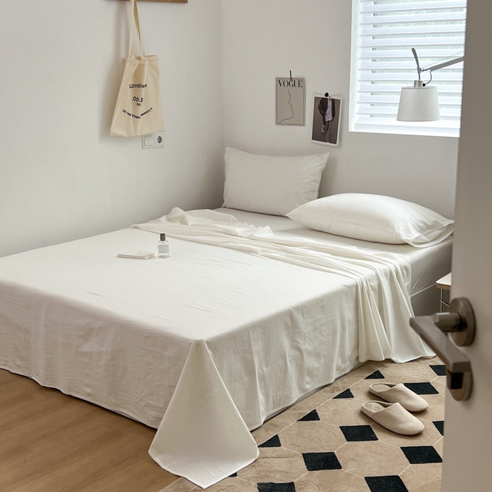 91家纺网 家纺一手货源 找家纺 2025新款水洗棉单床单 纯白