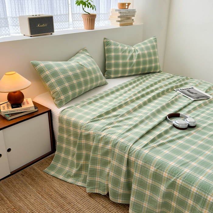 91家纺网 家纺一手货源 找家纺 2025新款水洗棉单床单 柔光格绿