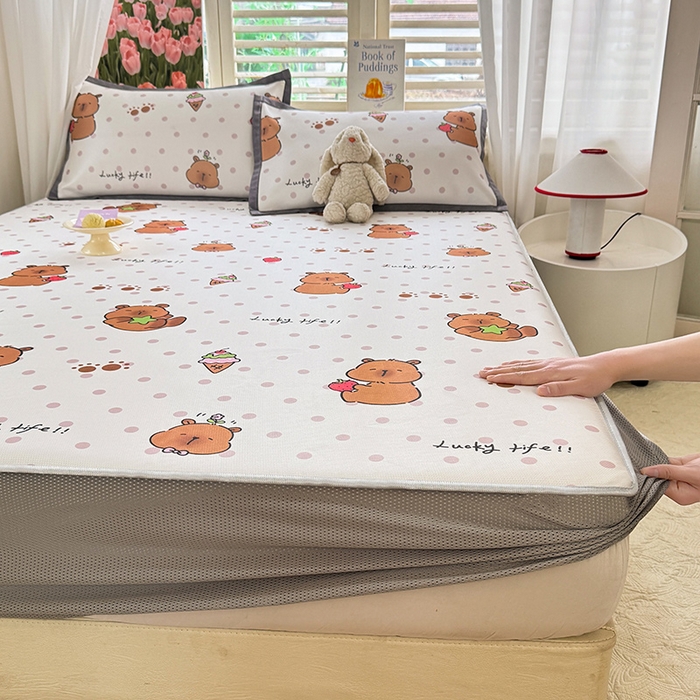 91家纺网 家纺一手货源 找家纺 518家纺 2025新款亲肤舒适A类碳光冰丝抗菌凉席【提供买家秀】席子【提供买家秀】-平铺款 卡皮巴拉