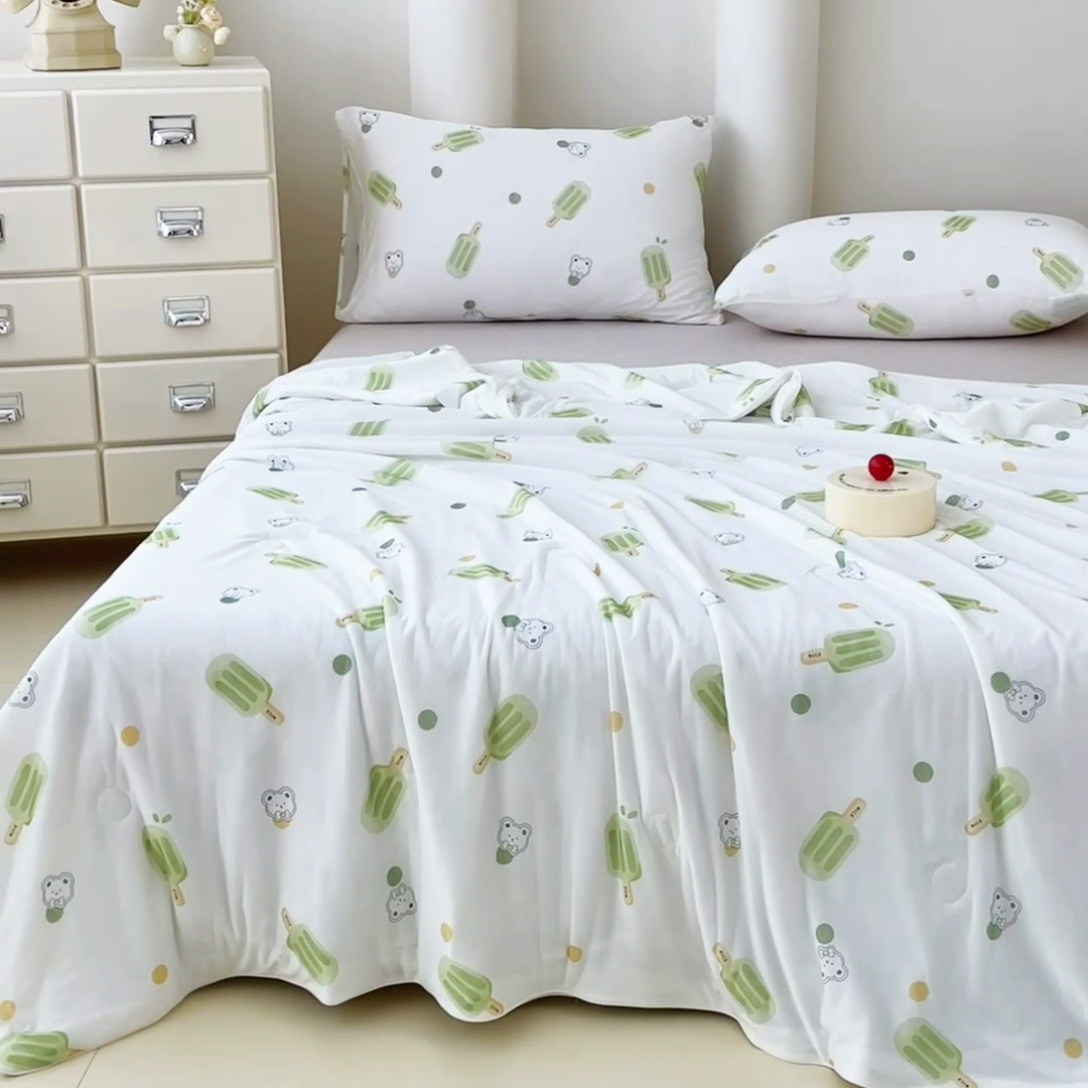 91家纺网 家纺一手货源 找家纺 青螺家纺 2025新款凉感丝艾草抗菌驱蚊夏凉被空调被3D时尚数码花卉卡通被子（支持质检） 冰淇淋派对