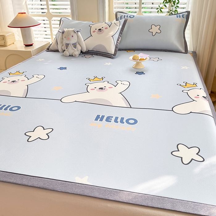 91家纺网 家纺一手货源 找家纺 518家纺 2026新款亲肤舒适A类碳光冰丝抗菌凉席【提供买家秀】席子【提供买家秀】-床笠款 你好小熊