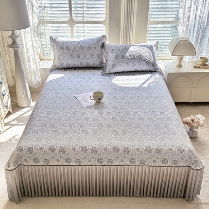 优家居 2025新款A类轻奢PE真凉感冰丝席床裙夏季冰豆豆凉席三件套可机洗水洗空调软席 PE-玫瑰蓝