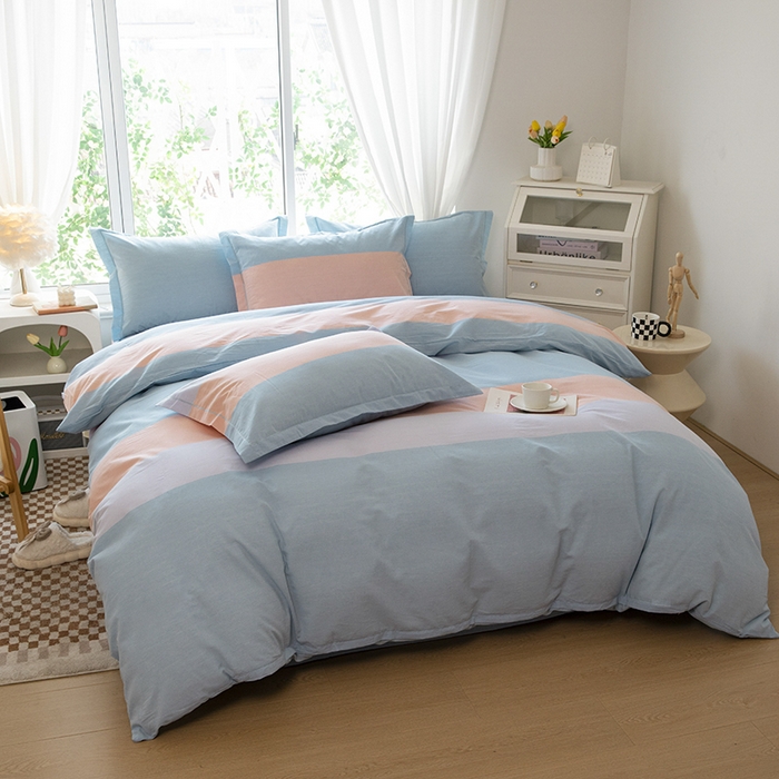 91家纺网 家纺一手货源 找家纺 木易家居 2025新款全棉色织水洗棉四件套 彩韵兰/可可生活