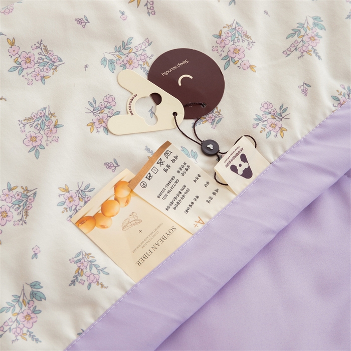 91家纺网 家纺一手货源 找家纺 博睿家纺 2025新款A类水洗双层纱皱皱纱大豆纤维被夏被夏凉被空调被 紫色花语