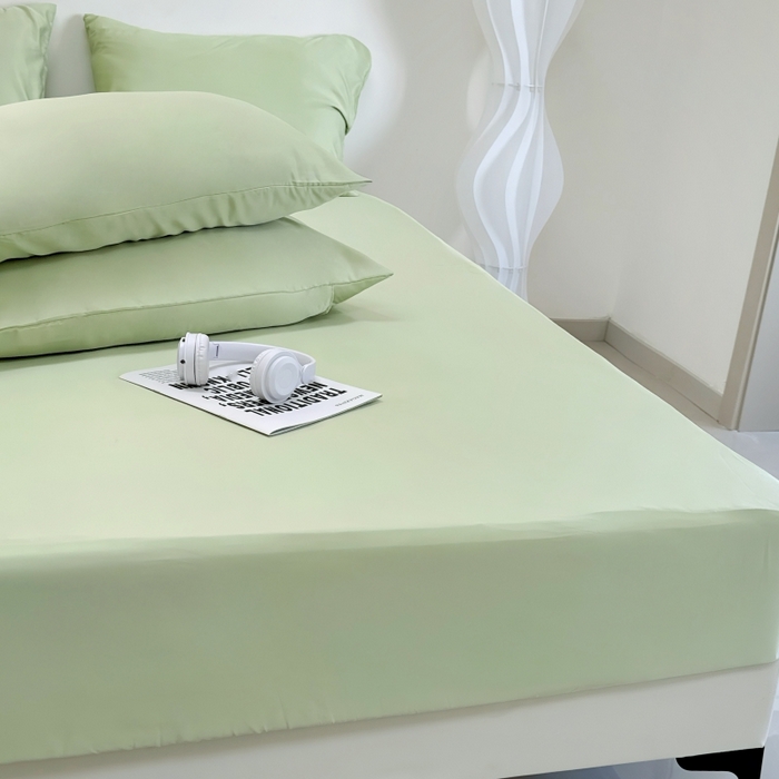 91家纺网 家纺一手货源 找家纺 兜米家居 2025新款床笠A类水洗真丝床笠三件套 冰绿