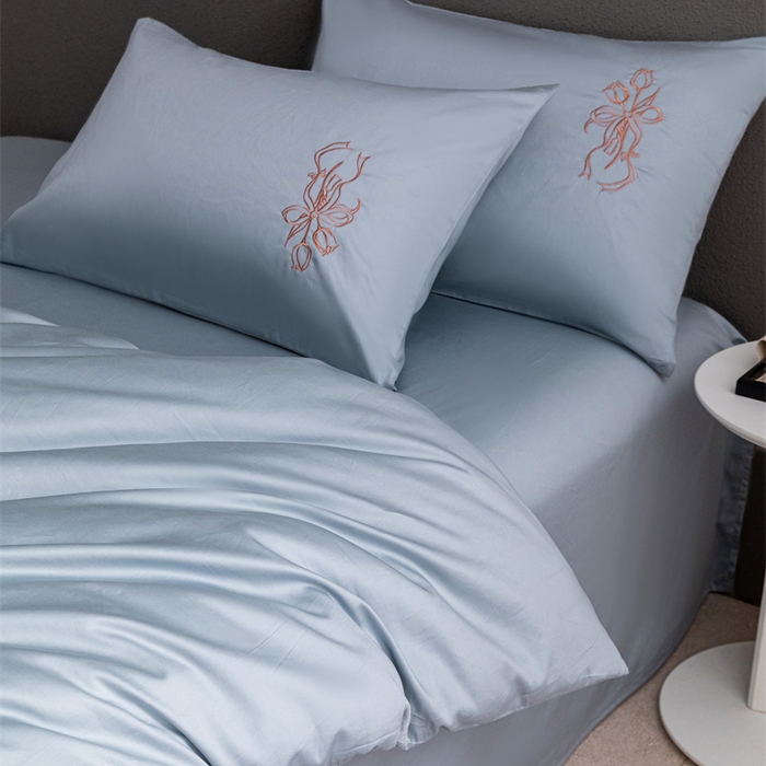 91家纺网 家纺一手货源 找家纺 2025新款50S100支全棉四件套单品系列-四件套 飘蓝