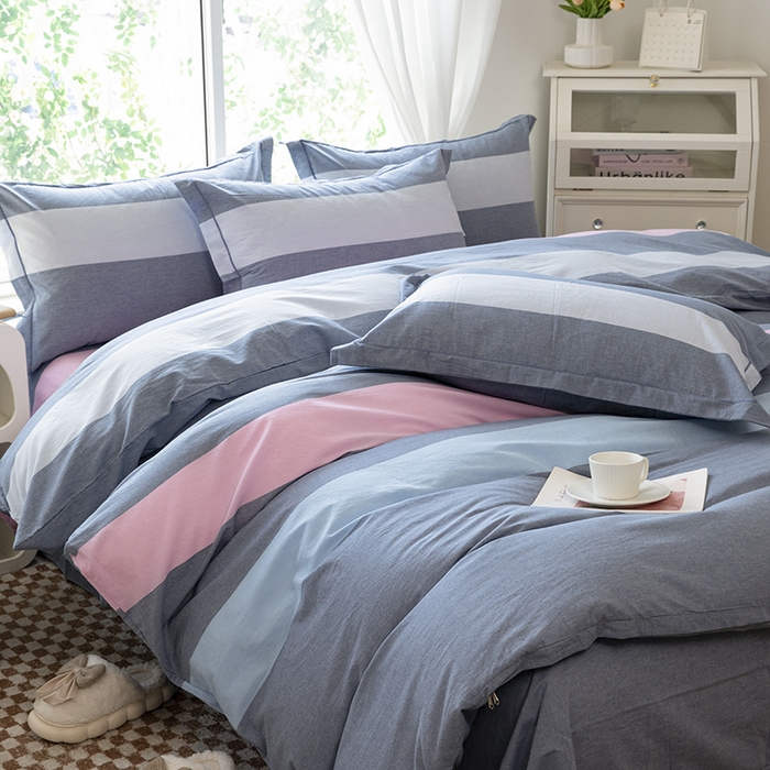 91家纺网 家纺一手货源 找家纺 木易家居 2025新款全棉色织水洗棉四件套 海伦