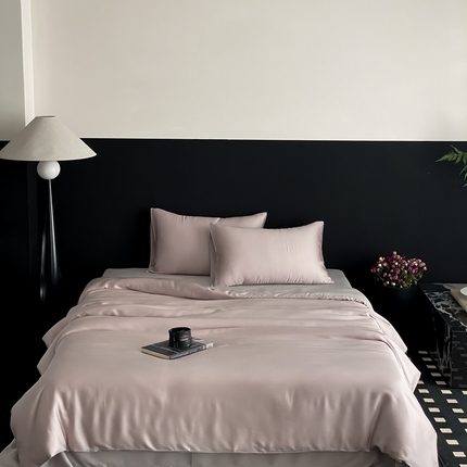 91家纺网 家纺一手货源 找家纺 禾时 2025新款60支兰精天丝轻奢纯色双拼四件套 夜影凝香-霜华银