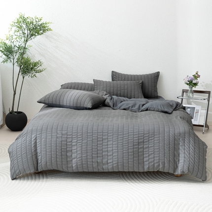 91家纺网 家纺一手货源 找家纺 （总）恩和家纺 2025新款条纹立体泡泡纱亲肤棉四件套