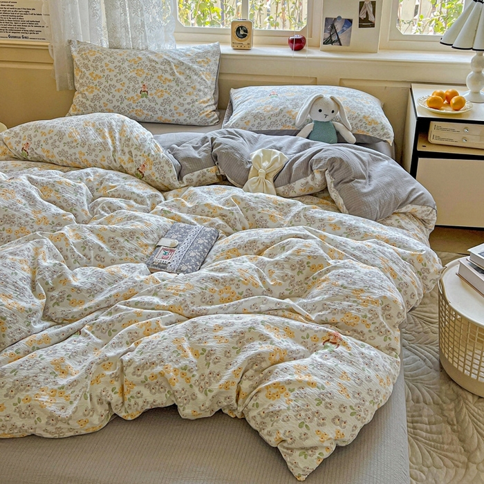 91家纺网 家纺一手货源 找家纺 一比一 2025新款云感皱皱双层纱四件套 妮可