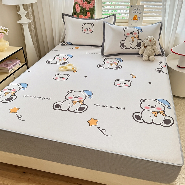 91家纺网 家纺一手货源 找家纺 518家纺 2025新款亲肤舒适A类碳光冰丝抗菌凉席【提供买家秀】席子【提供买家秀】-平铺款 嘟嘟熊