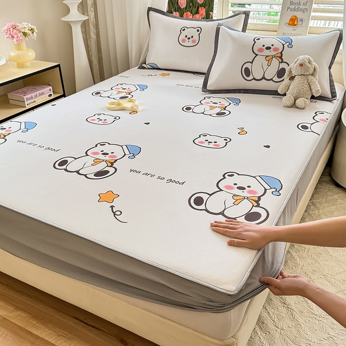 91家纺网 家纺一手货源 找家纺 518家纺 2025新款亲肤舒适A类碳光冰丝抗菌凉席【提供买家秀】席子【提供买家秀】-平铺款 嘟嘟熊