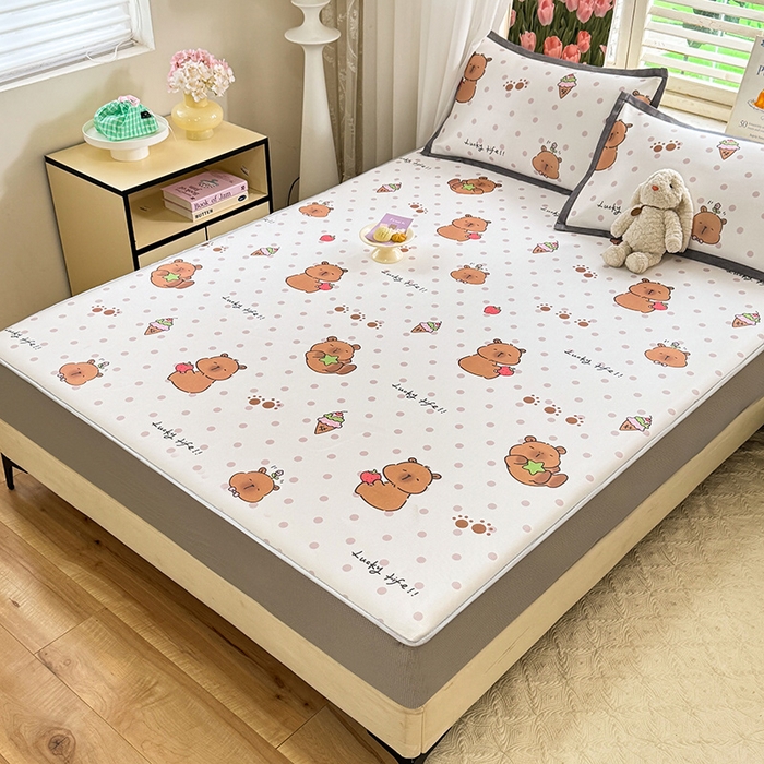 91家纺网 家纺一手货源 找家纺 518家纺 2025新款亲肤舒适A类碳光冰丝抗菌凉席【提供买家秀】席子【提供买家秀】-平铺款 卡皮巴拉