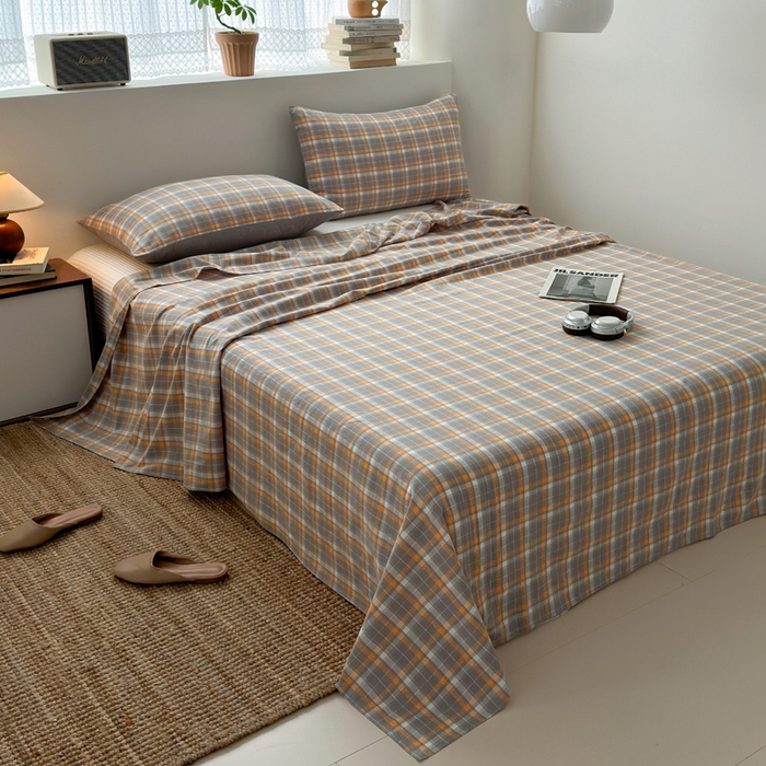 91家纺网 家纺一手货源 找家纺 2025新款水洗棉单床单 映像格灰