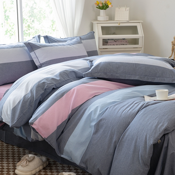 91家纺网 家纺一手货源 找家纺 木易家居 2025新款全棉色织水洗棉四件套 海伦