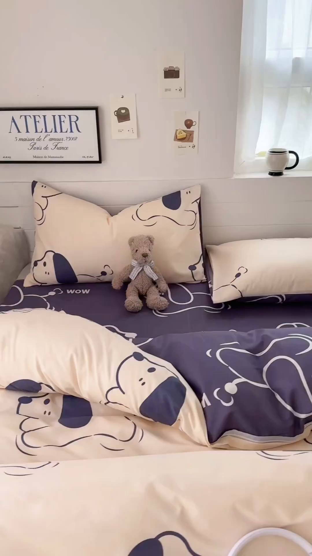 91家纺网 家纺一手货源 找家纺 可可家纺 2025新款印花卡通芦荟棉四件套亲肤床单被套三件套 欢乐小狗