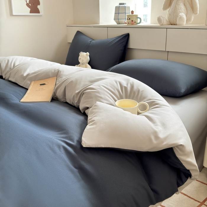 91家纺网 家纺一手货源 找家纺 可可家纺 2025新款ins风纯色磨毛简约水洗棉四件套亲肤床单被套三件套 洛克兰灰