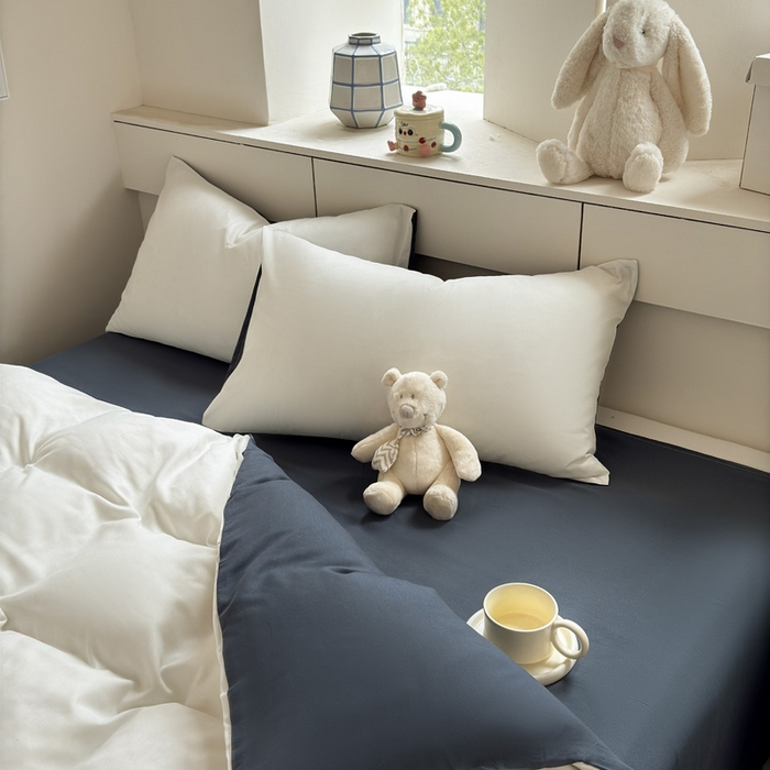 91家纺网 家纺一手货源 找家纺 可可家纺 2025新款ins风纯色磨毛简约水洗棉四件套亲肤床单被套三件套 白蓝灰