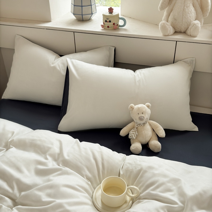 91家纺网 家纺一手货源 找家纺 可可家纺 2025新款ins风纯色磨毛简约水洗棉四件套亲肤床单被套三件套 白蓝灰