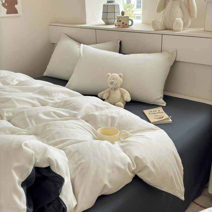 91家纺网 家纺一手货源 找家纺 可可家纺 2025新款ins风纯色磨毛简约水洗棉四件套亲肤床单被套三件套 白蓝灰