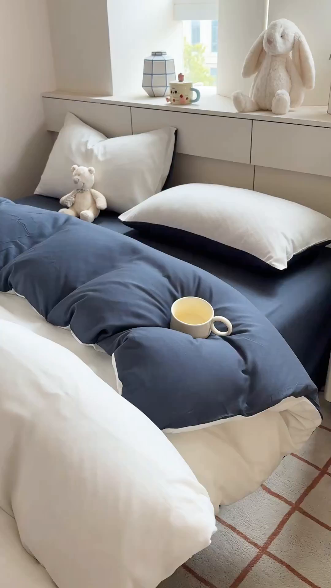 91家纺网 家纺一手货源 找家纺 可可家纺 2025新款ins风纯色磨毛简约水洗棉四件套亲肤床单被套三件套 白蓝灰