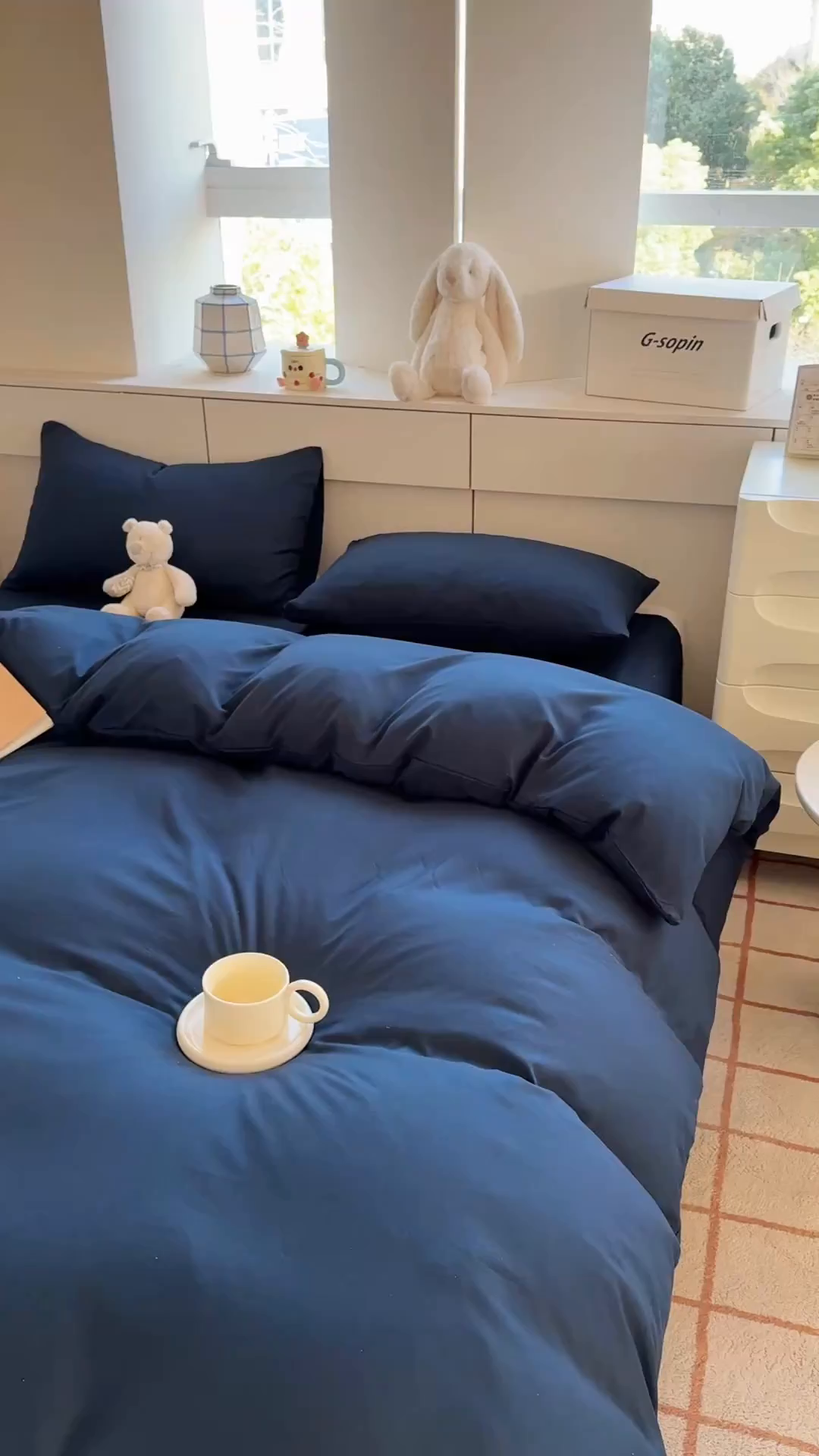 91家纺网 家纺一手货源 找家纺 可可家纺 2025新款ins风纯色磨毛简约水洗棉四件套亲肤床单被套三件套 纯藏青