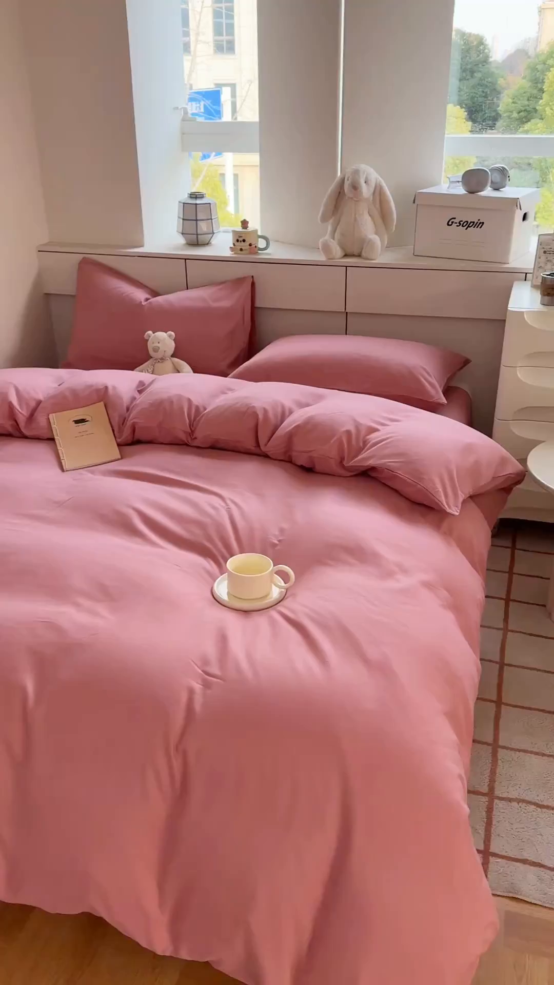 91家纺网 家纺一手货源 找家纺 可可家纺 2025新款ins风纯色磨毛简约水洗棉四件套亲肤床单被套三件套 纯豆沙
