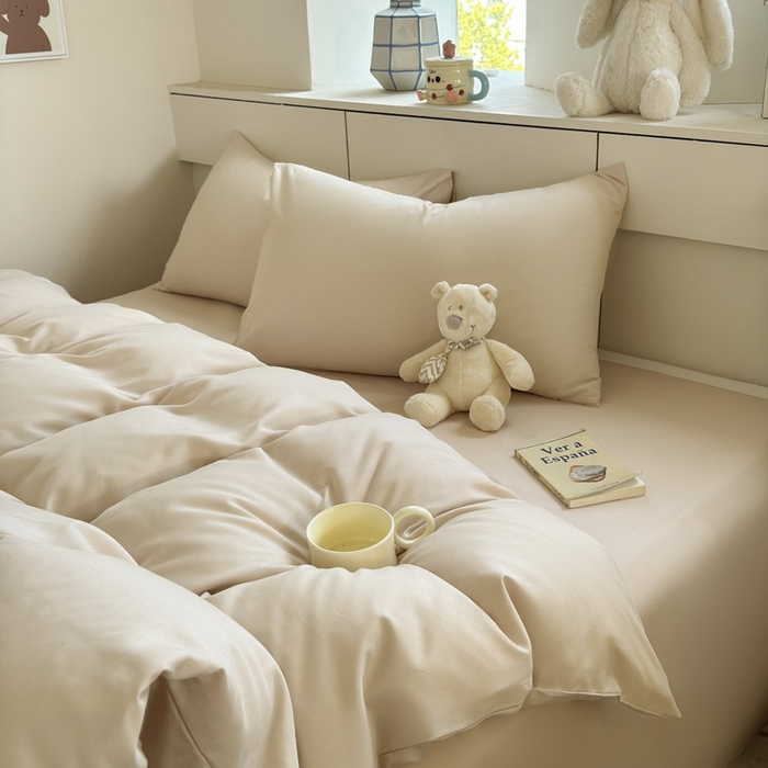 91家纺网 家纺一手货源 找家纺 可可家纺 2025新款ins风纯色磨毛简约水洗棉四件套亲肤床单被套三件套 纯浅驼