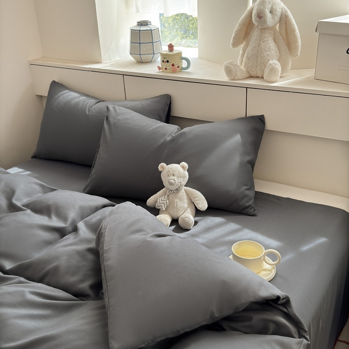 91家纺网 家纺一手货源 找家纺 可可家纺 2025新款ins风纯色磨毛简约水洗棉四件套亲肤床单被套三件套 纯深灰